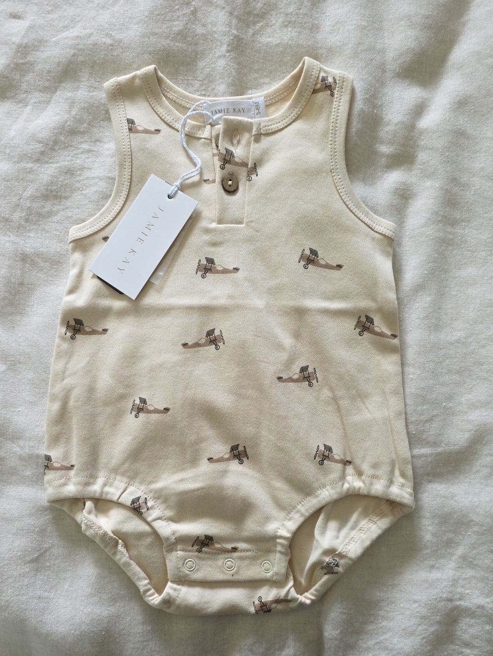 NWT Jamie Kay Cream Tank Bodysuit with Airplane Print | 3-6M